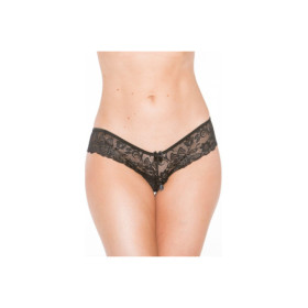 Tanga string noir en dentelle avec noeud arrière 